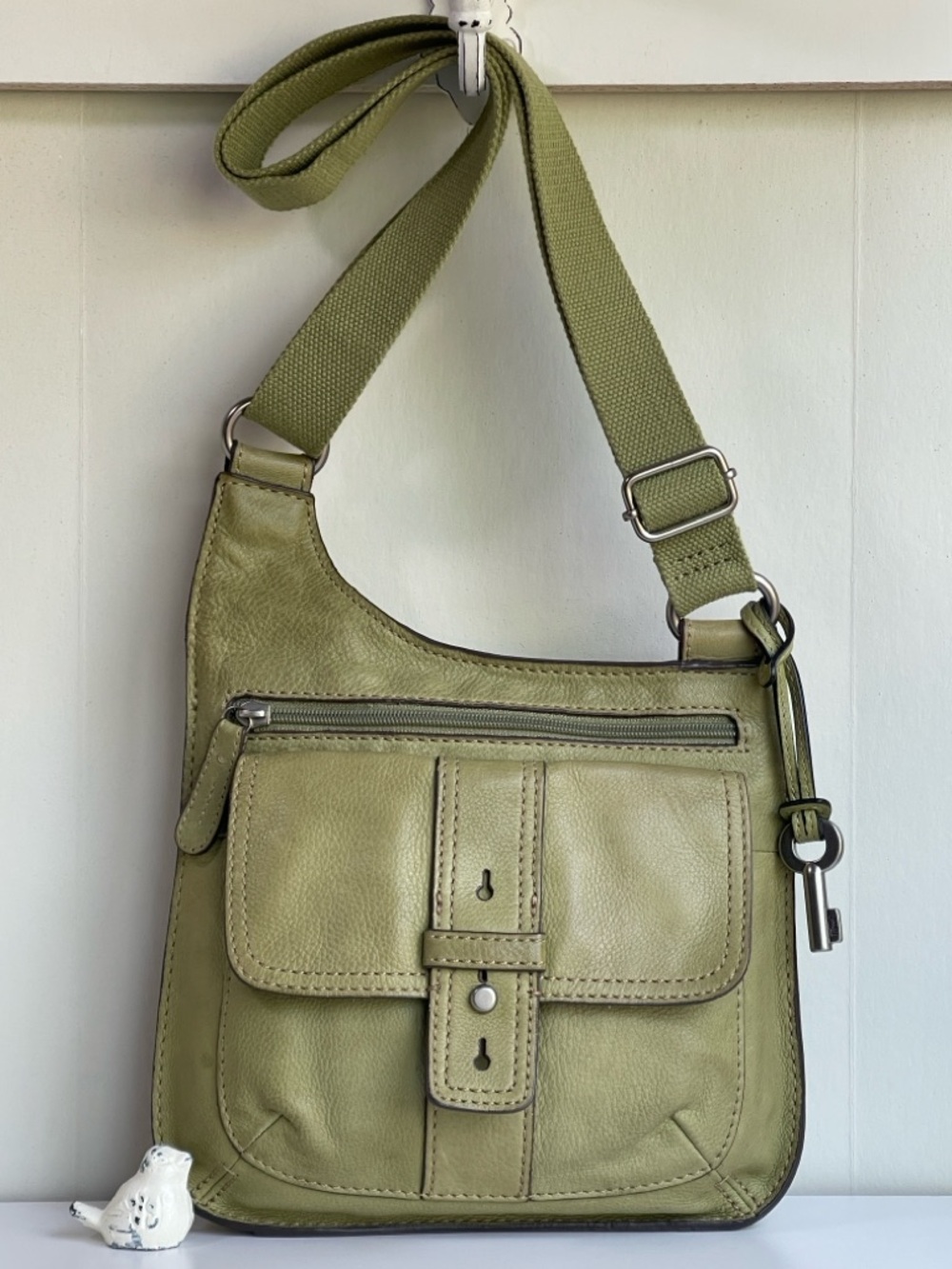 Fossil Green Leather Saddle Bag